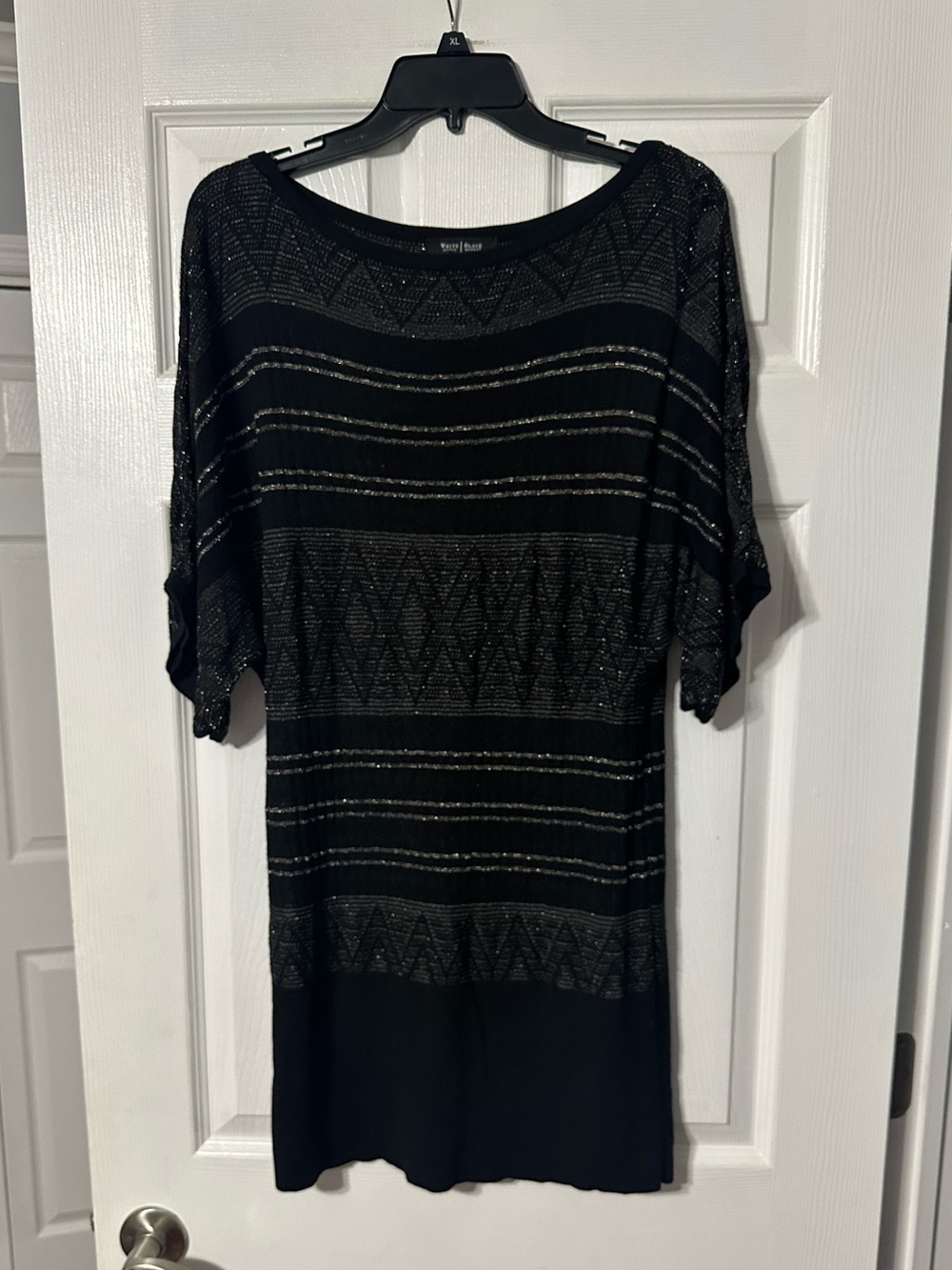 White House Black Market Black Metallic-Striped Knit Tunic